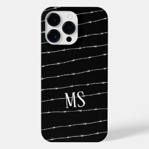 Cooles Schwarzweiß-Stacheldraht Monogram iPhone 14 Pro Max Hülle
