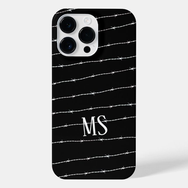 Cooles Schwarzweiß-Stacheldraht Monogram iPhone 14 Pro Max Hülle (Rückseite)
