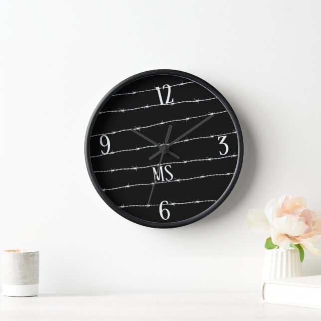 Cooles Schwarzweiß-Stacheldraht Monogram Uhr (Zuhause)