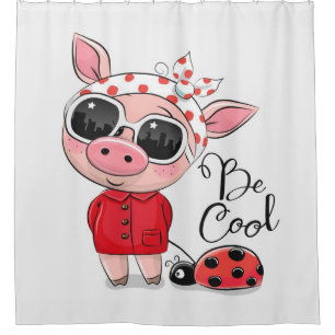 Cooles Schwein   Schwein & Ladybug   Familiengesch Duschvorhang