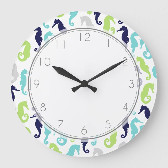 Cooles Seepferdmuster Große Wanduhr (Vorderseite)
