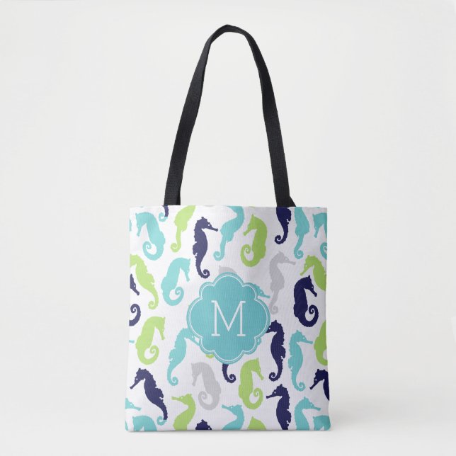 Cooles Seepferdmuster Mit Monogramm Tasche (Vorderseite)