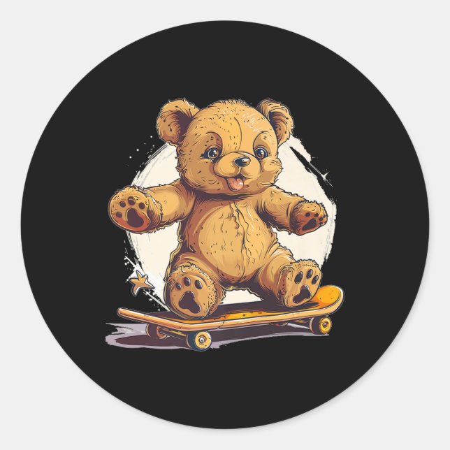 Cooles Skateboard Teddy Bear Outfit für Skater Boy Runder Aufkleber (Vorderseite)