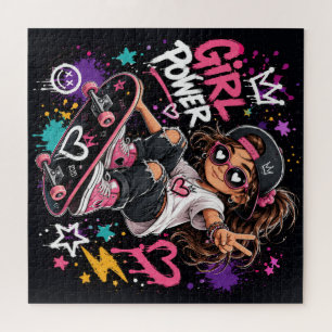 Cooles Skater-Girl-Cartoon-Graffiti-Style-Kunst-Pu