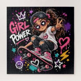 Cooles Skater-Girl-Cartoon-Graffiti-Style-Kunst-Pu