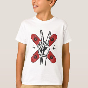 Cooles Skeleton-Friedenszeichen-Skateboard-Kinder- T-Shirt