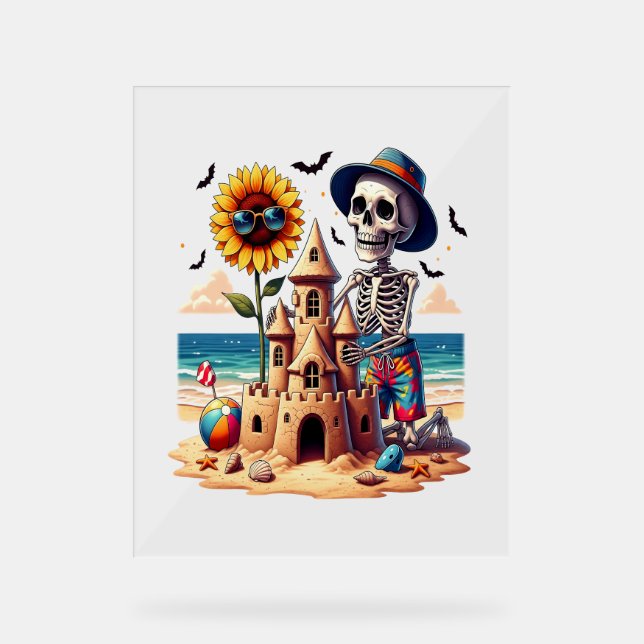Cooles Skelett am Strand Acrylschild (Vorderseite)