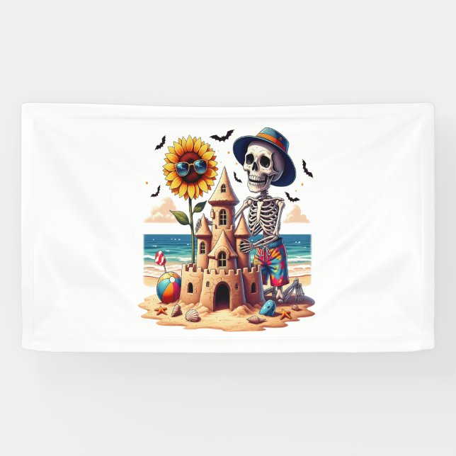 Cooles Skelett am Strand Banner (Horizontal)