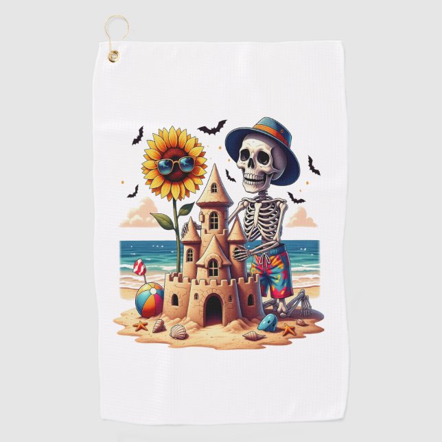 Cooles Skelett am Strand Golfhandtuch (Vorderseite)