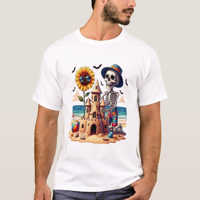 Cooles Skelett am Strand T-Shirt (Vorderseite)