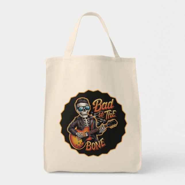Cooles Skelett Bad to Bone mit Gitarre Tragetasche (Vorne)