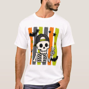 Cooles Skelett-Friedenszeichen-Halloween-T-Shirt T-Shirt