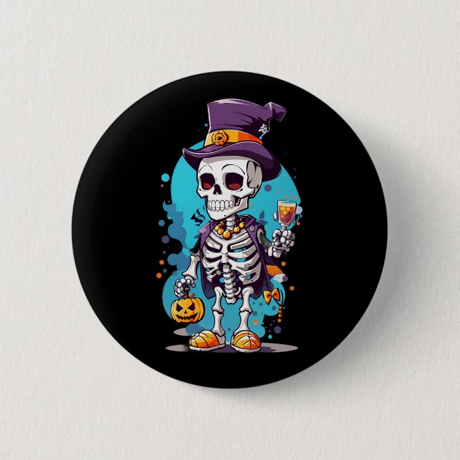 Cooles Skelett in einem Top Hat Halloween Button (Vorderseite)