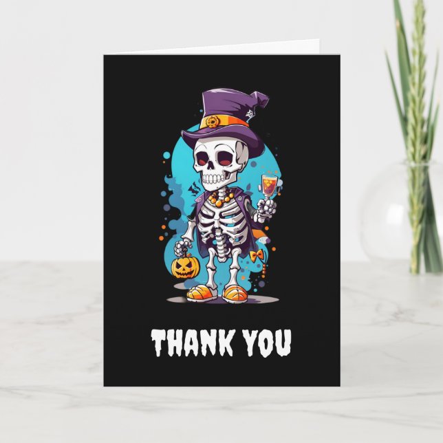 Cooles Skelett in einem Top Hat Halloween Dankeskarte (Vorderseite)