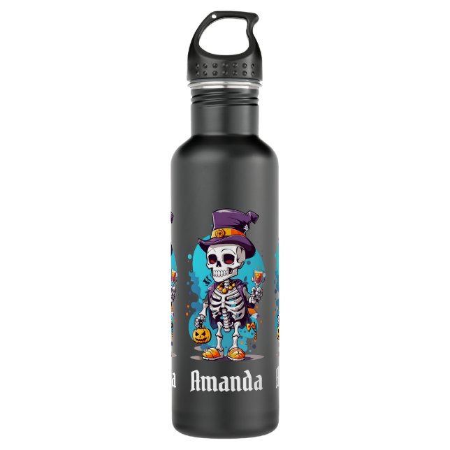 Cooles Skelett in einem Top Hat Halloween Edelstahlflasche (Vorderseite)