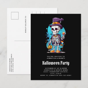 Cooles Skelett in einem Top Hat Halloween Einladungspostkarte
