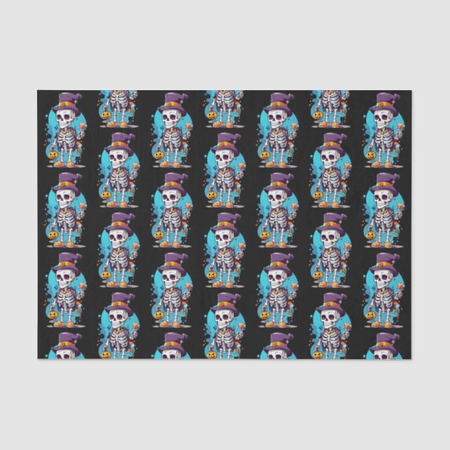 Cooles Skelett in einem Top Hat Halloween-Muster Seidenpapier (Vorderseite)