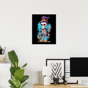 Cooles Skelett in einem Top Hat Halloween Poster