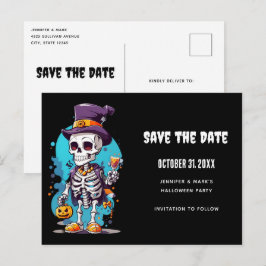 Cooles Skelett in einem Top Hat Halloween Save the Einladungspostkarte