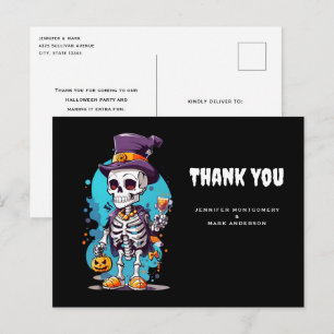 Cooles Skelett mit Zylinder Halloween Danke Postkarte