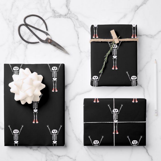 Cooles Skelettdesign Halloween Geschenkpapier Set (Vorderseite)