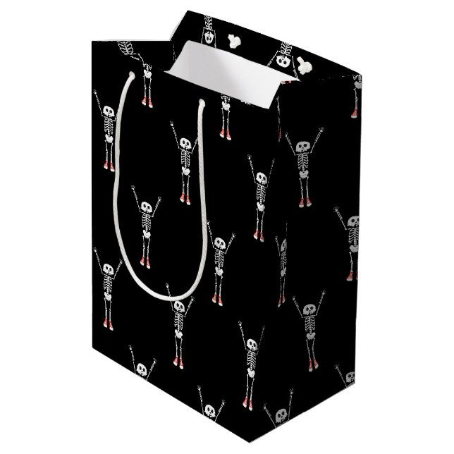 Cooles Skelettdesign Halloween Mittlere Geschenktüte (Rückseite Schrägansicht)