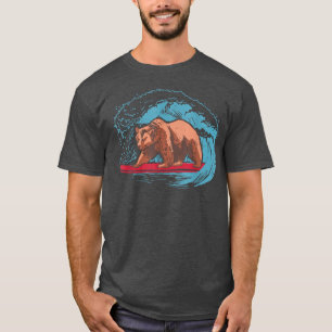 Cooles Sommerdesign mit Grizzlybär-Surfin T-Shirt