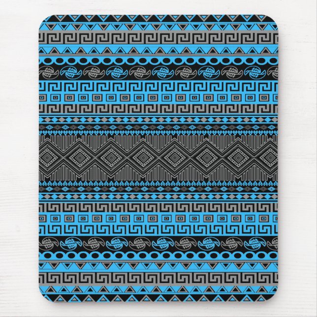 Cooles sommerliches trendblaues Azteenmuster Mousepad (Vorne)