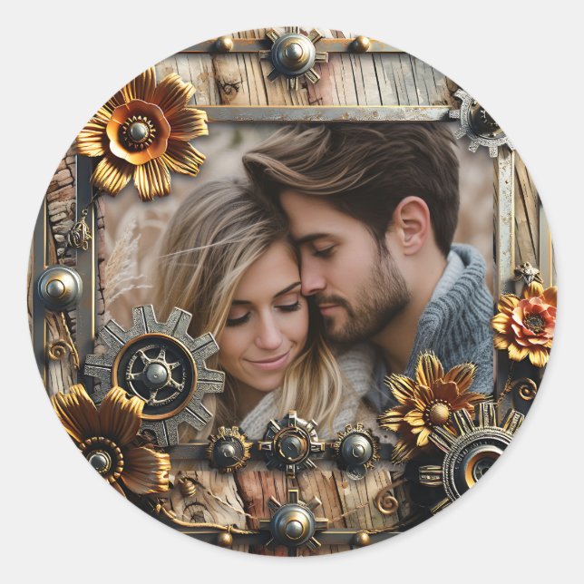 Cooles Steampunk Personalisiertes Foto Runder Aufkleber (Vorderseite)