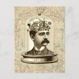 Cooles Steampunk-Uhrwerkgehirn, Kopf in Glas Art Postkarte