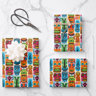 Cooles Strand-Tiki-Kopf-Fliesenmuster Geschenkpapier Set