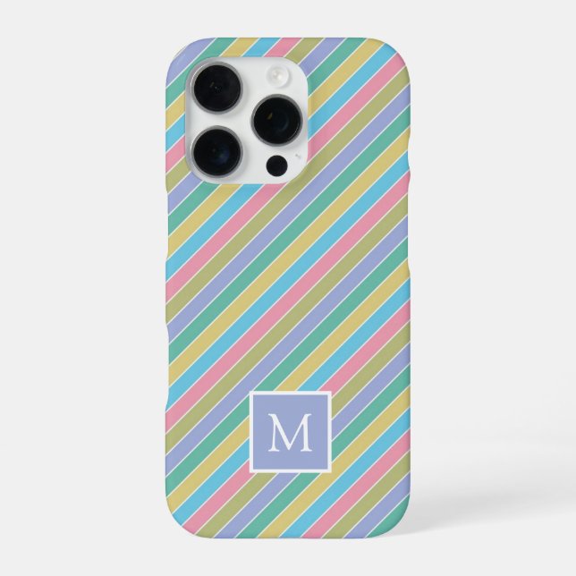 Cooles, stylisches Diagonal Striptes Monogramm iPhone 16 Pro Hülle (Rückseite)