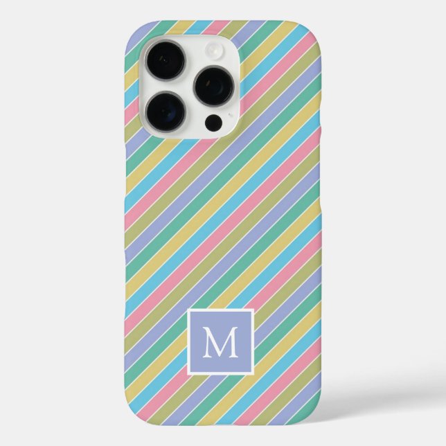 Cooles, stylisches Diagonal Striptes Monogramm iPhone 16 Pro Hülle (Rückseite)