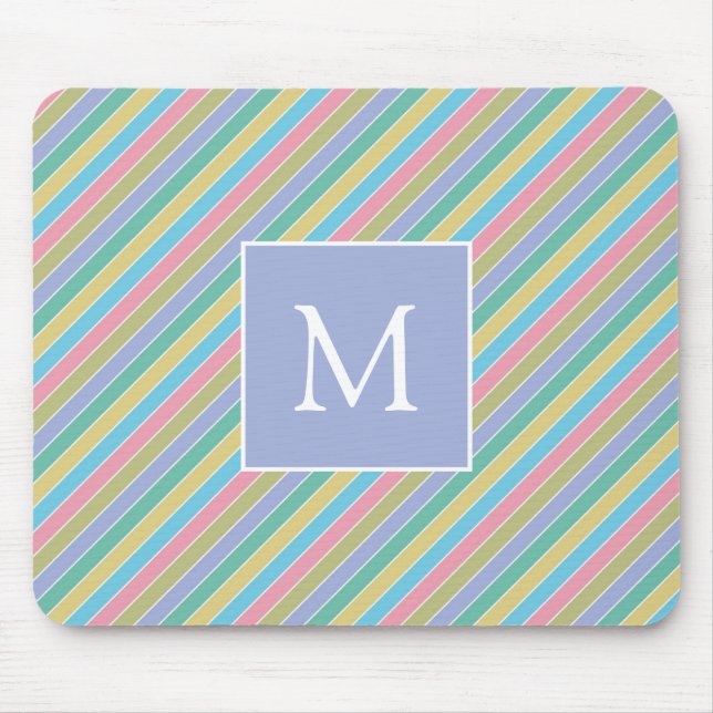 Cooles, stylisches Diagonal Striptes Monogramm Mousepad (Vorne)