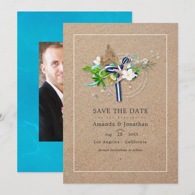 Cooles Summer Beach Hochzeitsfest Foto Save The Date (Vorne/Hinten)