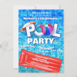 Cooles Summer Pool Party Schwimmen Wasserspass Einladung