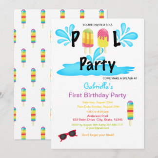 Cooles Summer Sun Splash Pool Party Erster Geburts Einladung
