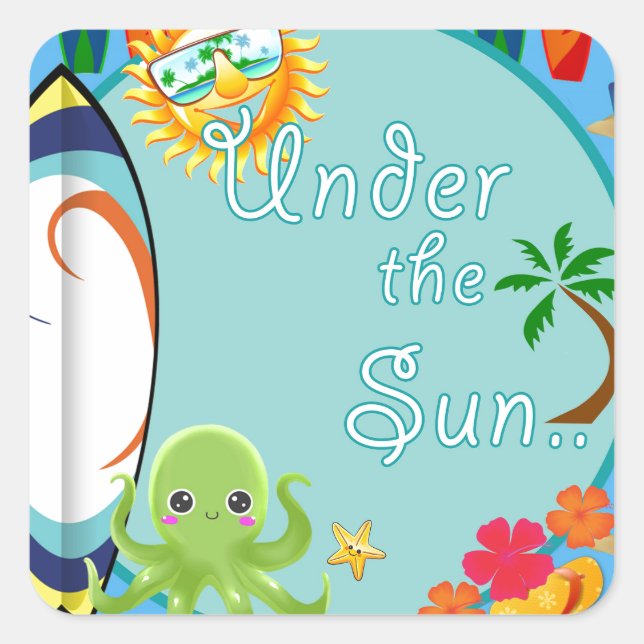 Cooles Surf-Muster Quadratischer Aufkleber (Vorderseite)