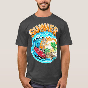 Cooles Surfen Skeleton Surfer Schwimmer Beach Wave T-Shirt
