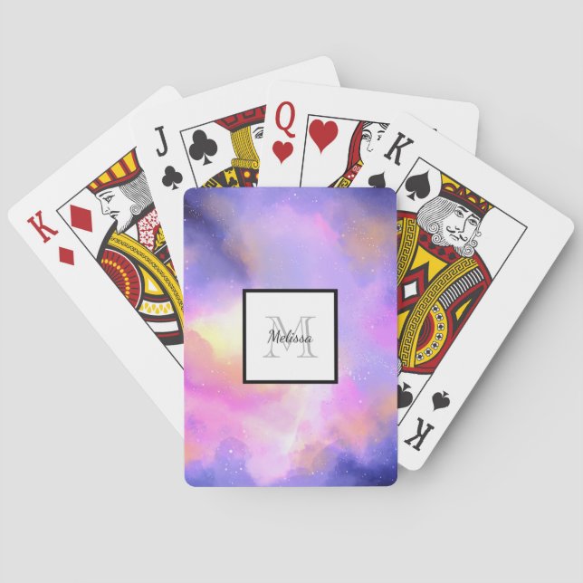 Cooles Surreal Space Clouds Aquarellfarbenmonogram Spielkarten (Rückseite)