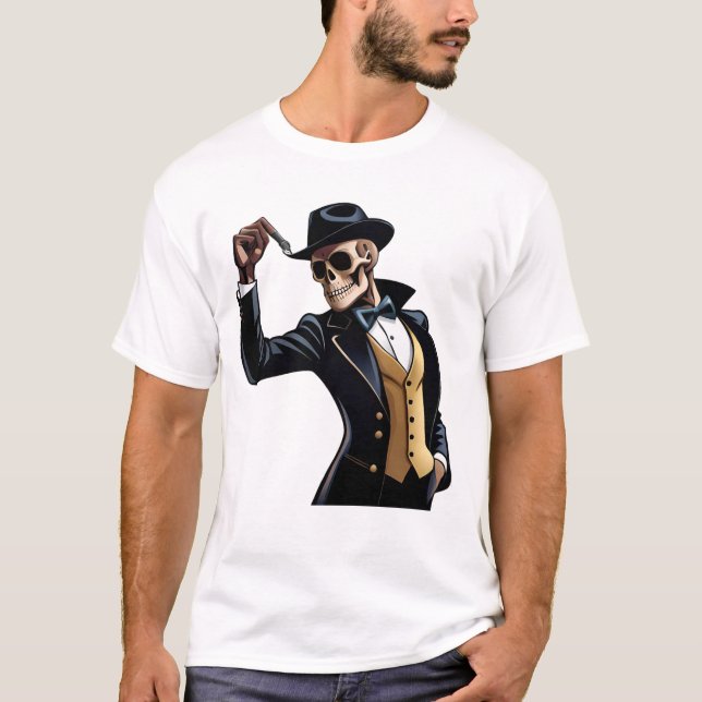 Cooles Tanzskelett mit schwarzem Hut T-Shirt (Vorderseite)