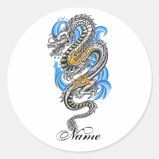 Cooles Tattoo des Orientalischen Drachen Runder Aufkleber (Vorderseite)