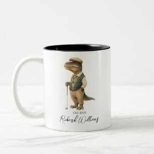 Cooles Tee-Rex-Golfer-Dinosaurier-Signatur-Name Zweifarbige Tasse