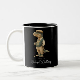 Cooles Tee-Rex-Golfer-Dinosaurium-Signatur-Name Zweifarbige Tasse