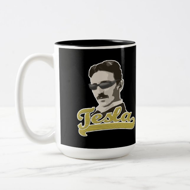 Cooles Tesla mit Shades-Tasse Zweifarbige Tasse (Links)