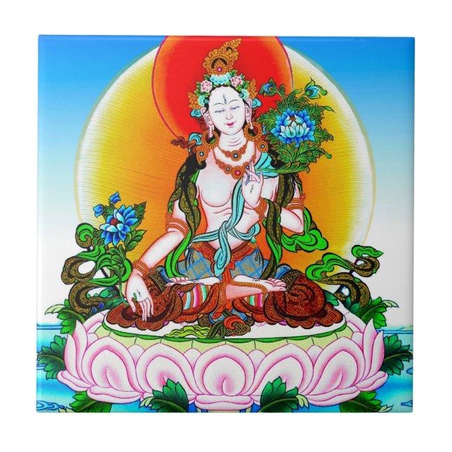 Cooles Tibetisch-Thangka Weißes Tara-Tattoo Fliese (Vorderseite)