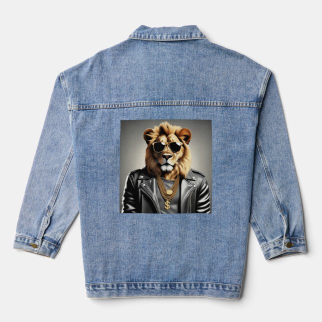 Cooles Tier mit Lederjacke und Sonnenbrille Jeansjacke (Rückseite)