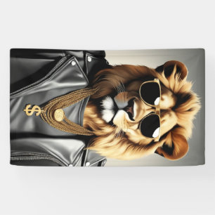 Cooles Tier mit Sonnenbrille und Lederjacke Banner