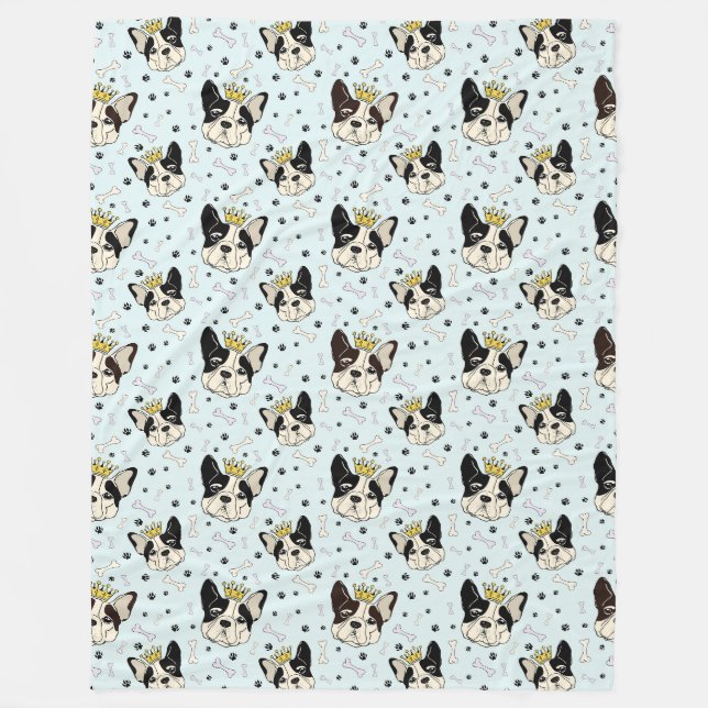 Cooles Tiermuster - Niedlicher Bullenhund mit Kron Fleecedecke (Vorderseite)
