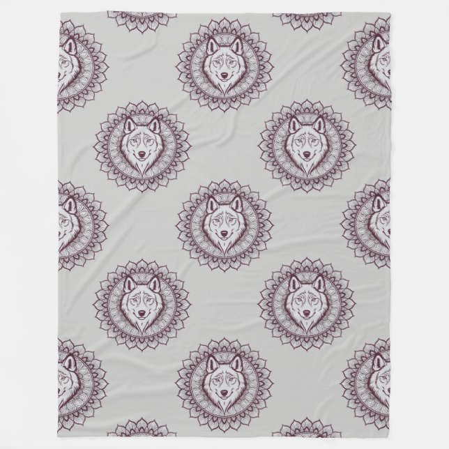 Cooles Tiermuster - Wolf Head Mandala 1 Fleecedecke (Vorderseite)